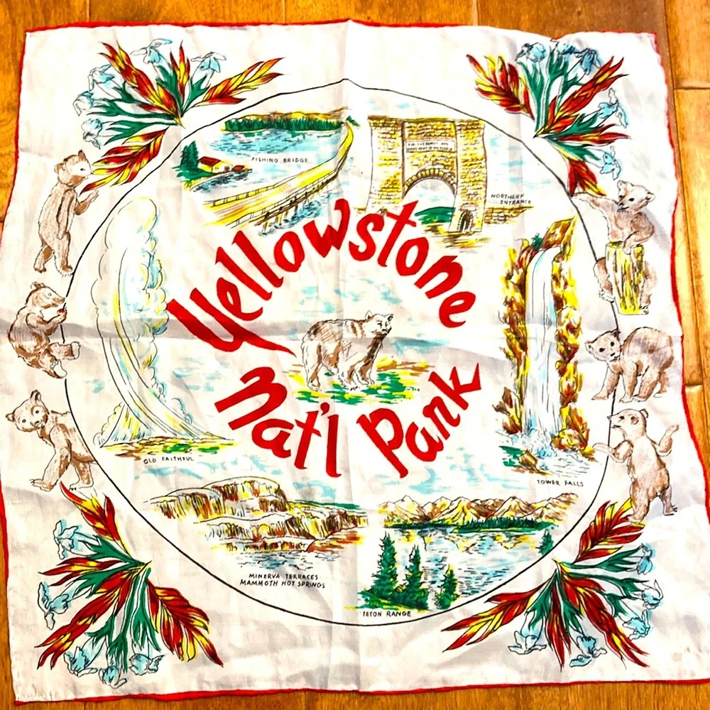 Vintage silk Yellowstone national park, tourist scarf